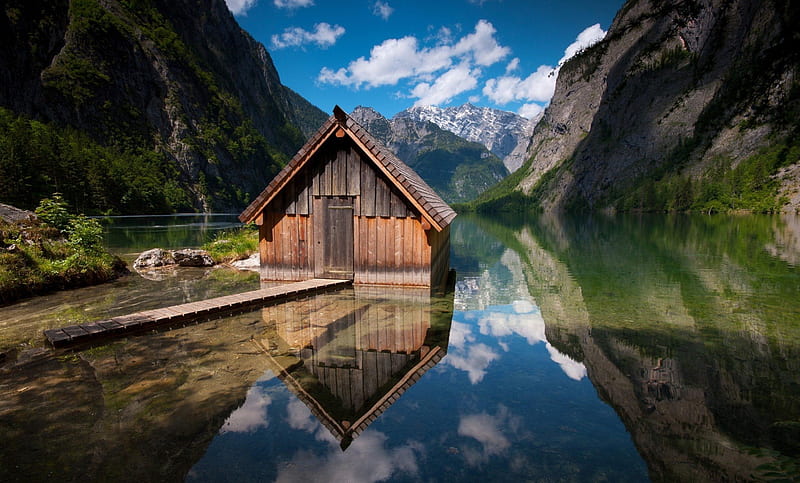 Mountains, nature, reflection, rive, HD wallpaper