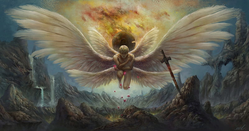 Angel, mu liao, wings, fantasy, luminos, archangel, HD wallpaper