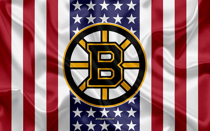 Boston Bruins logo, emblem, silk texture, American flag, American hockey club, NHL, Boston, Massachusetts, USA, National Hockey League, ice hockey, silk flag, HD wallpaper