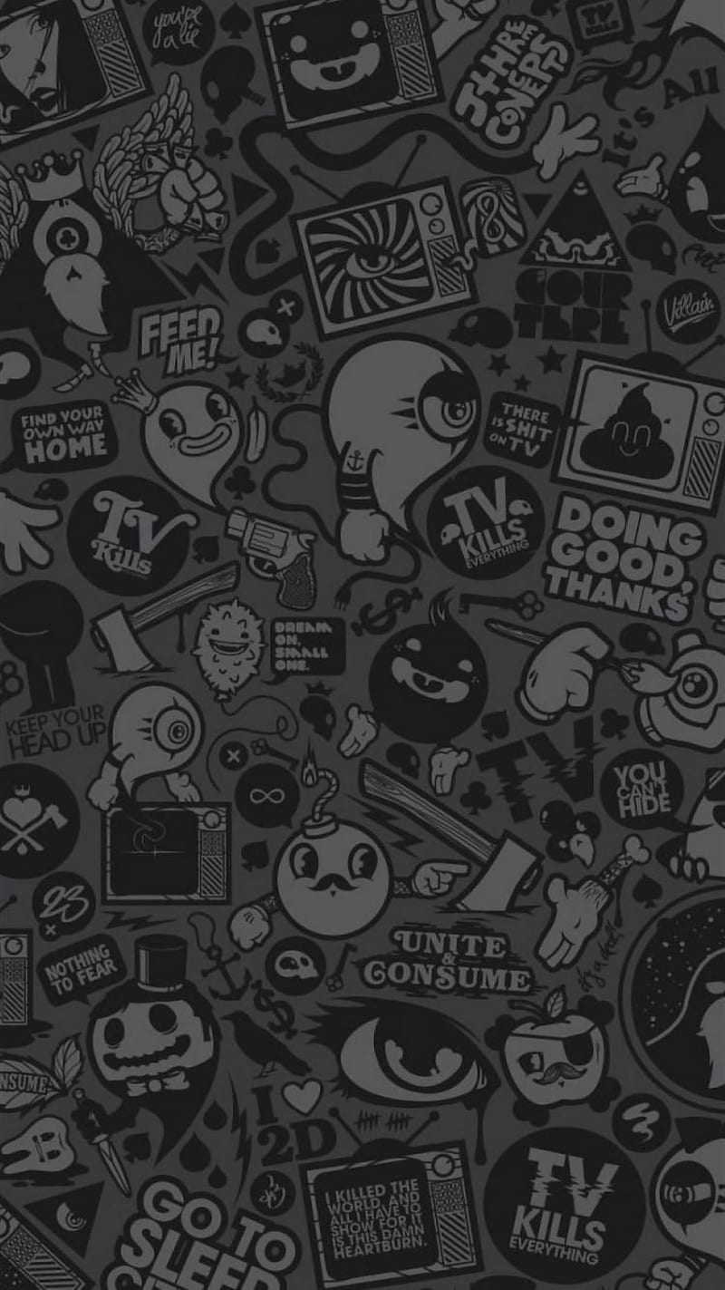 A Wide Variety Of ICONS iPhone, Dark Doodle, HD phone wallpaper