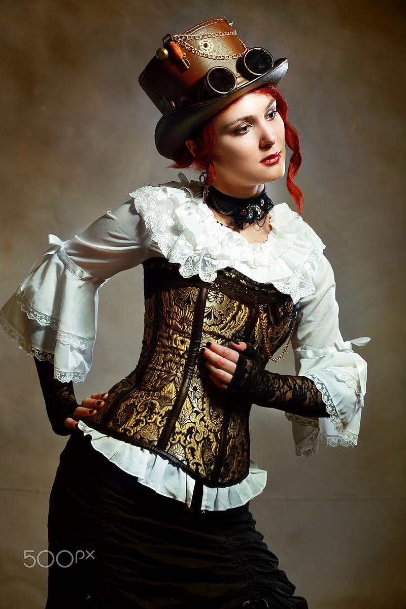 steampunk, , women, model, redhead, HD phone wallpaper