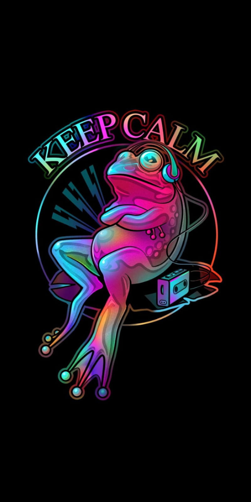 Calm frog, black, colors, headphones, relaxed, saying, HD phone wallpaper