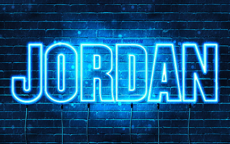 Jordan with names, horizontal text, Jordan name, blue neon lights, with Jordan name, HD wallpaper
