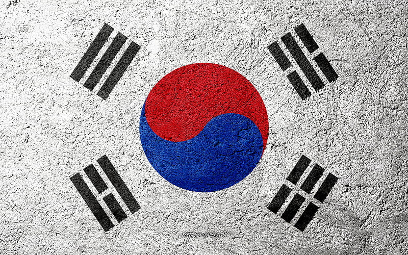 Flag of South Korea, concrete texture, stone background, South Korea flag, Asia, South Korea, flags on stone, HD wallpaper