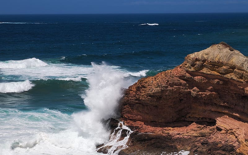 Water meets Earth, Algarve, Portugal, sea, rocks, ocean, coast, atlantic, HD wallpaper