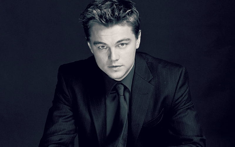 Leonardo DiCaprio, black, man, white, actor, blue, HD wallpaper