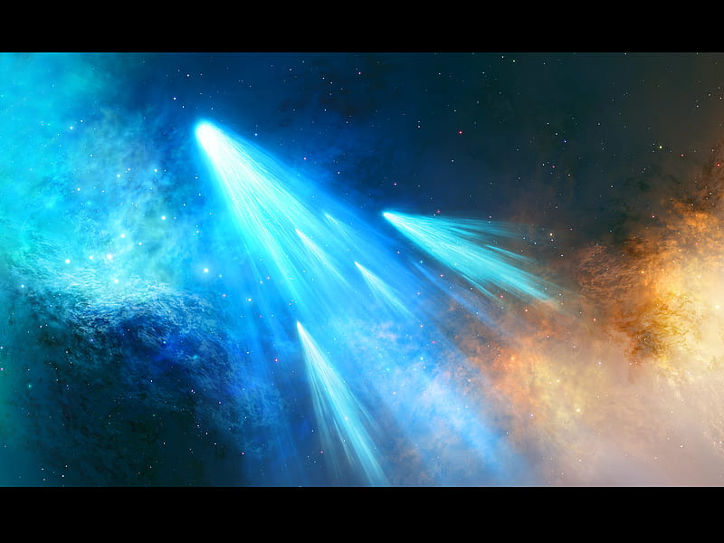 Comet, cloud, nebula, orange, space, blue, HD wallpaper