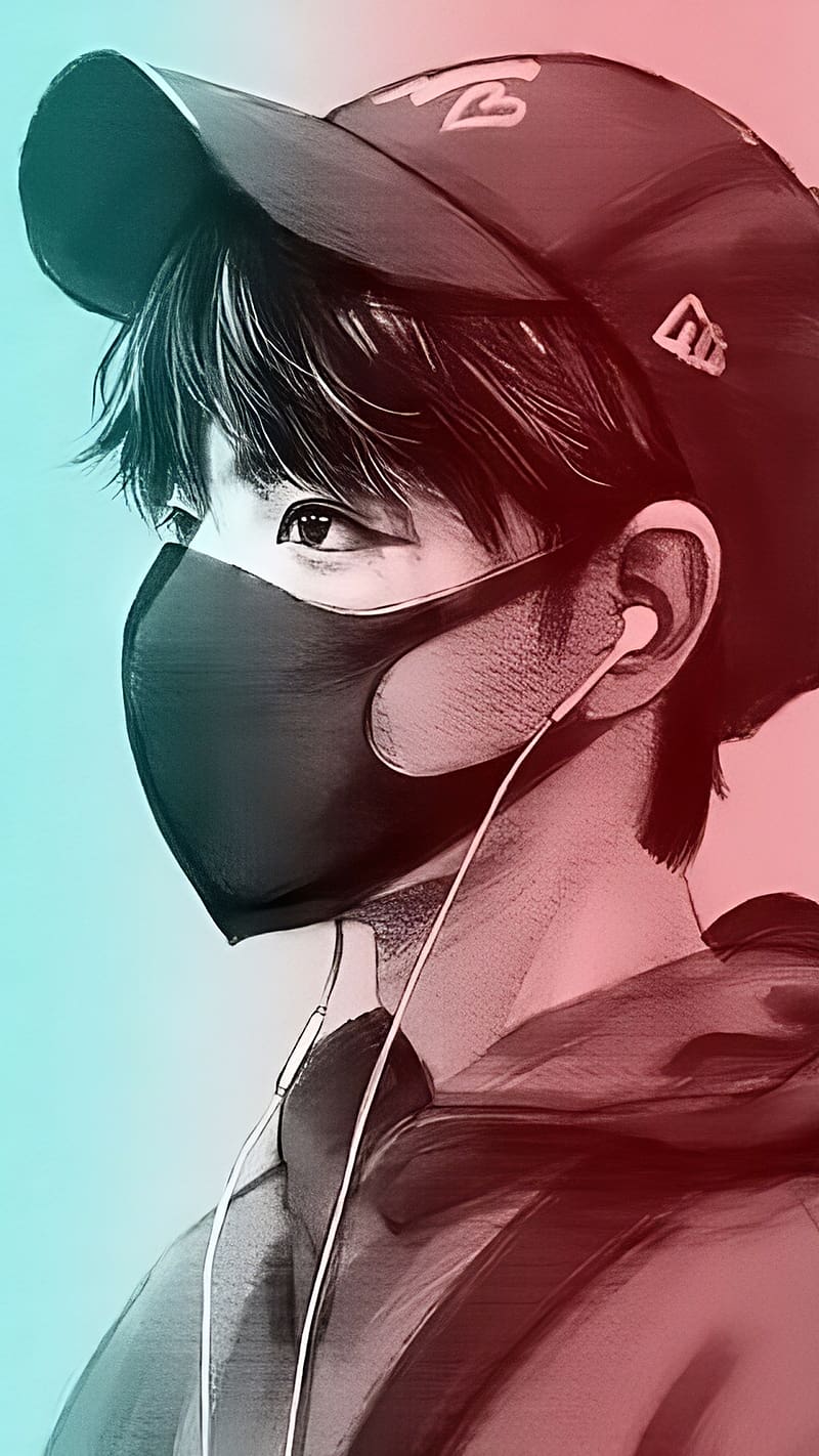 Anime Boy With Mask, blue light and red light, HD phone wallpaper