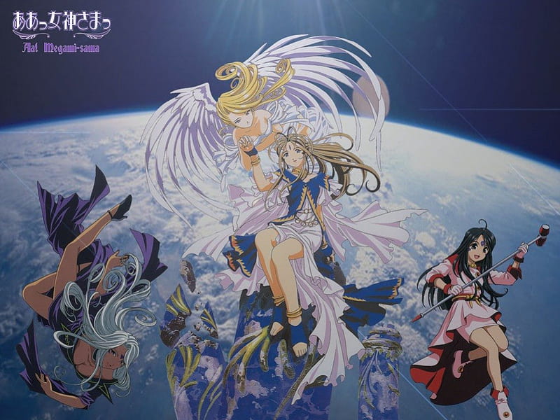 Ah! My Goddess!, wings, Urd, angels, goddesses, Skuld, Holy Bell, anime, Belldandy, ah my goddess, HD wallpaper