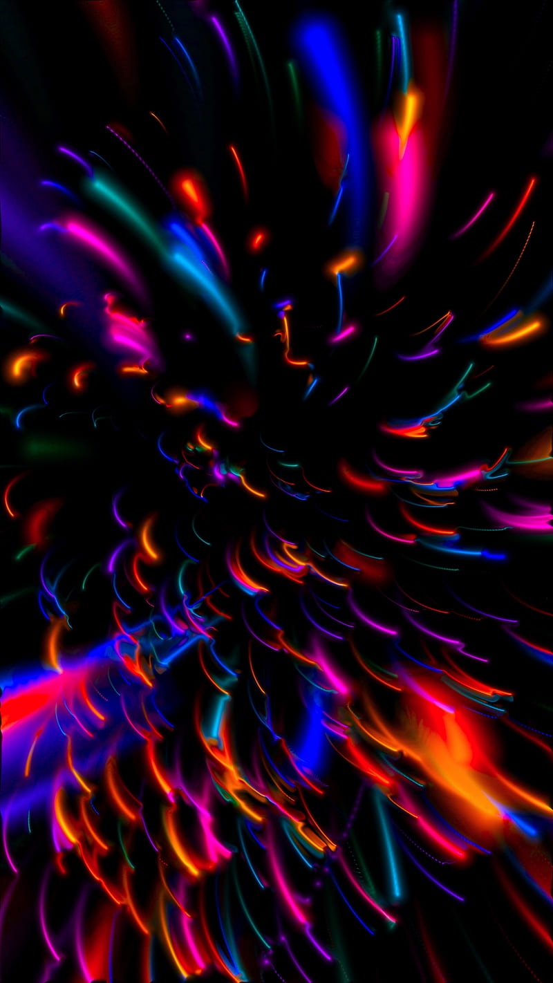 Deep Space III, Electric, abstract, amoled, colorful, colors, cool, cosmos, dark, glow, lights, lines, motion, neon, oled, particles, swirl, vibrant, HD phone wallpaper
