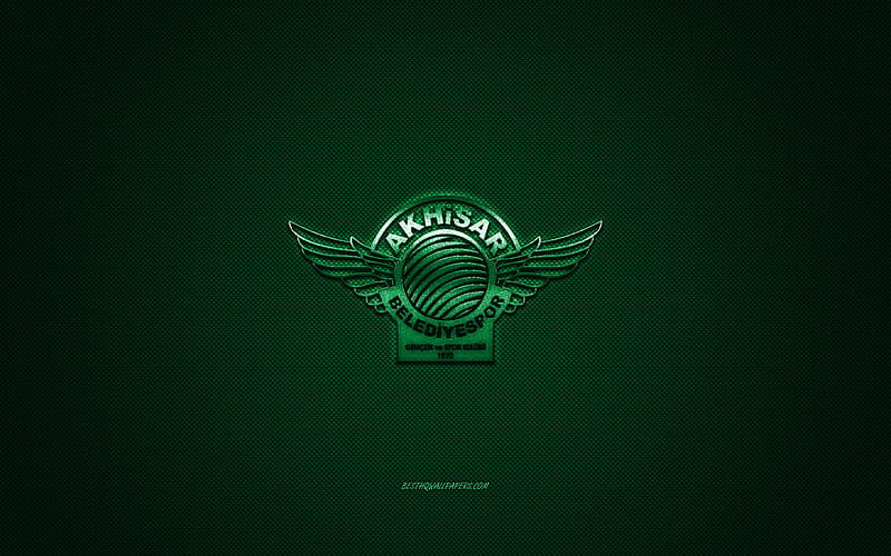 Akhisar Belediyespor, Turkish football club, 1 Lig, green logo, green carbon fiber background, football, Akhisarspor, Akhisar, Turkey, Akhisarspor logo, HD wallpaper
