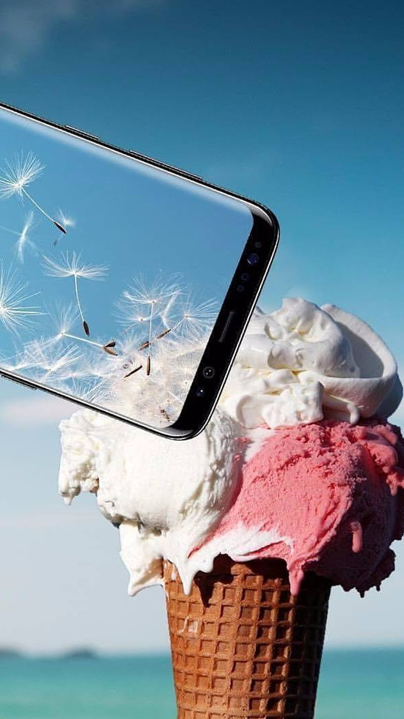 Ice cream, dandeloin, galaxys8, love, s8, samsung, sea, summer, wafer, HD phone wallpaper