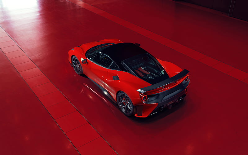 Ferrari 488 GTB, 2018, red supercar, rear view sports coupe, Pogea Racing, FPlus Corsa, Ferrari, HD wallpaper