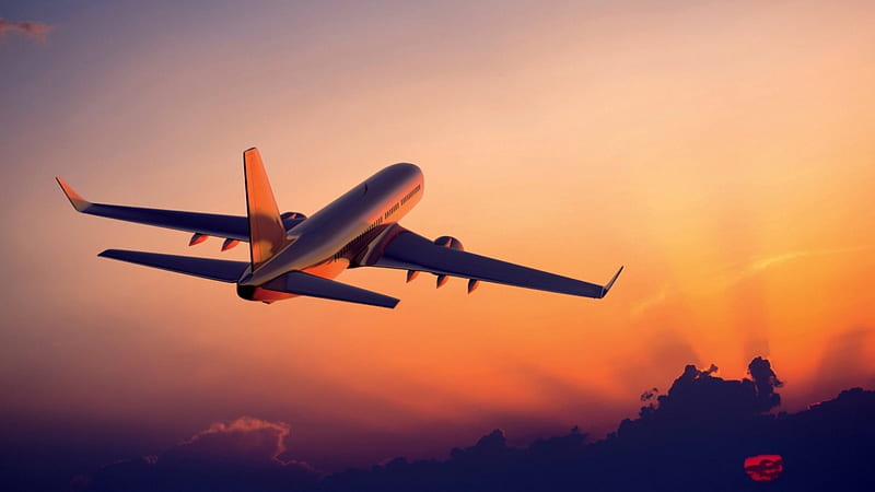 Passenger Aircraft at Sunset, Sky, Planes, Nature, Sunsets, HD wallpaper