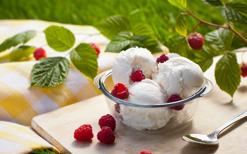 Ice cream , red, mint, ice cream, food, sweet, dessert, leaf, fruit, green, summer, raspberry, white, HD wallpaper