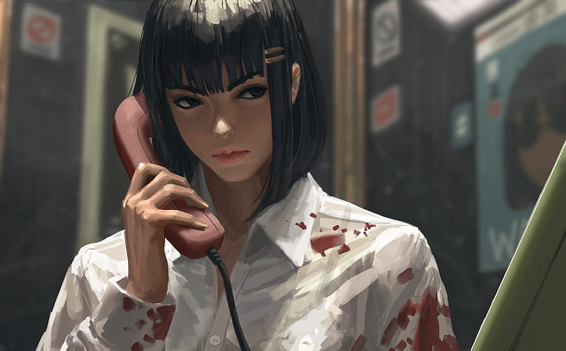 Anime, Girl, Telephone, HD wallpaper