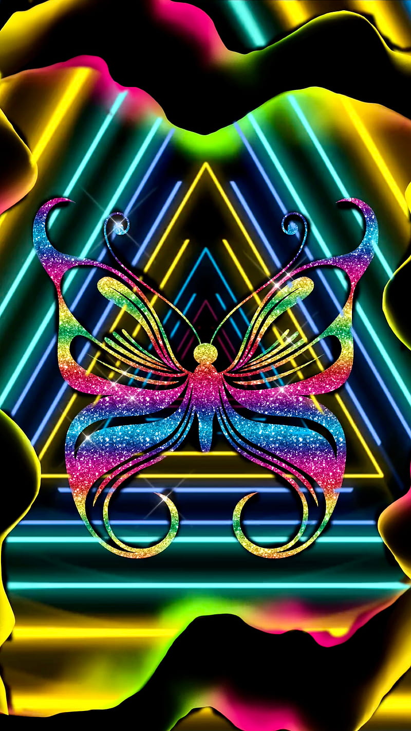 Neon Glitter Butterfly, lights, multi-color , neon butterfly, neon , sparkle, trending, wings, HD phone wallpaper
