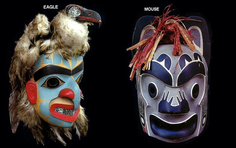 Spirit Masks, graphy, wide screen, Native American, abstract, HD wallpaper