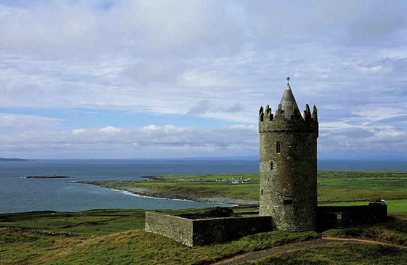 Bygone Era, hills, medieval, ireland, tower, lack, castle, HD wallpaper