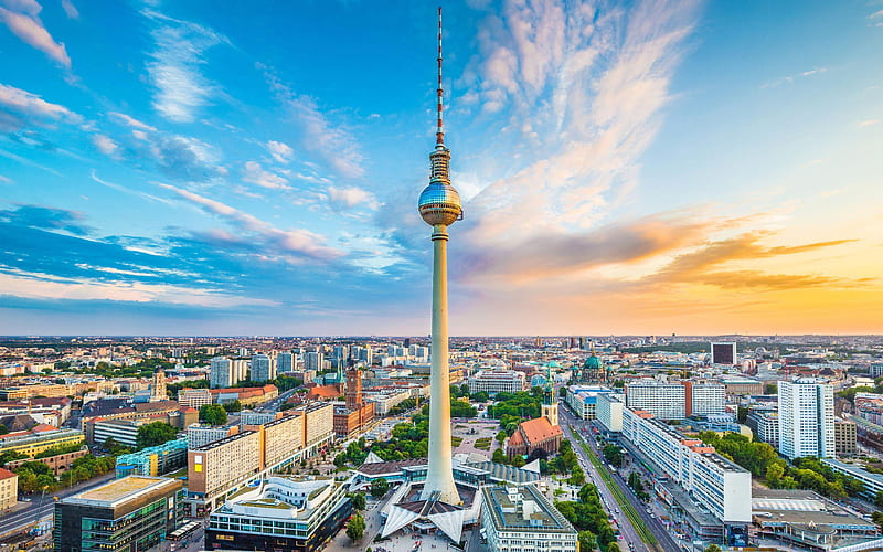 Berlin TV Tower skyline cityscapes, german cities, capital, Berlin, cityscapes, summer, Germany, Europe, Cities of Germany, R, HD wallpaper