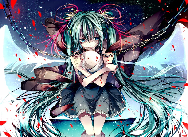 Hatsune Miku, wings, crying, anime, tears, hand, vocaloids, angels, HD ...