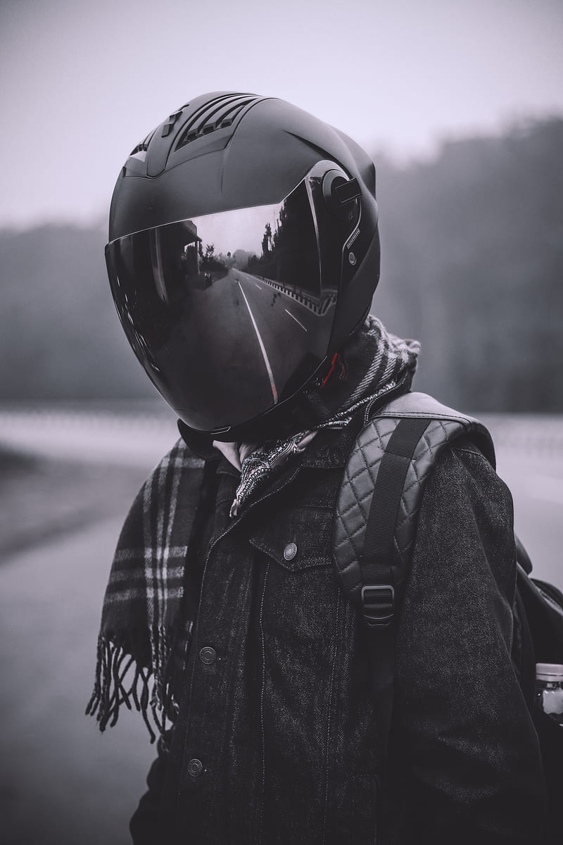 helmet, reflection, man, black, HD phone wallpaper