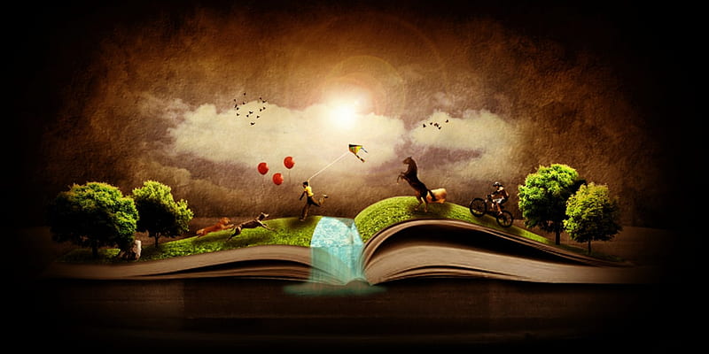 The magic of books, world, fantasy, landscapes, fantastic, book, magic, HD wallpaper