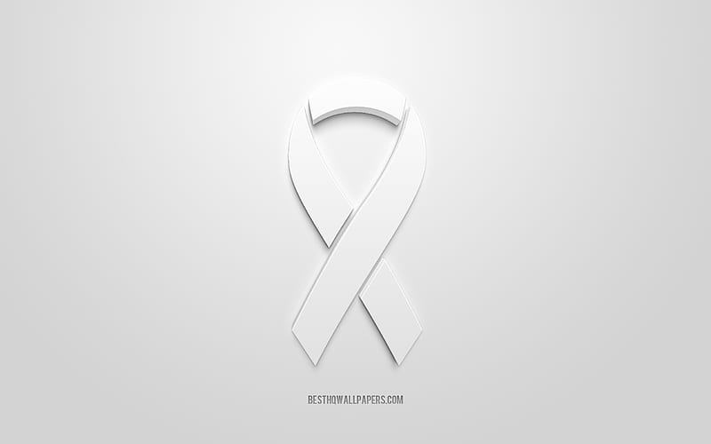 Lung Cancer ribbon, creative 3D logo, white 3d ribbon, Lung Cancer Awareness ribbon, Lung Cancer, white background, Cancer ribbons, Awareness ribbons, HD wallpaper