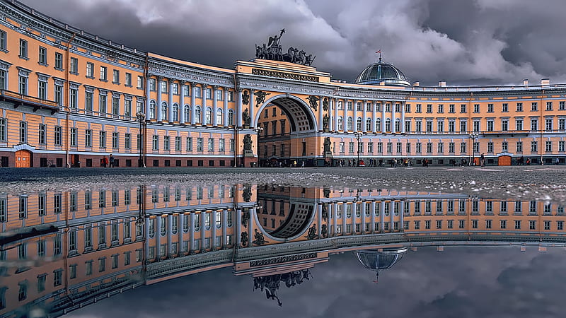 Russia Saint Petersburg Architecture Building Palace Square With Reflection Travel, HD wallpaper