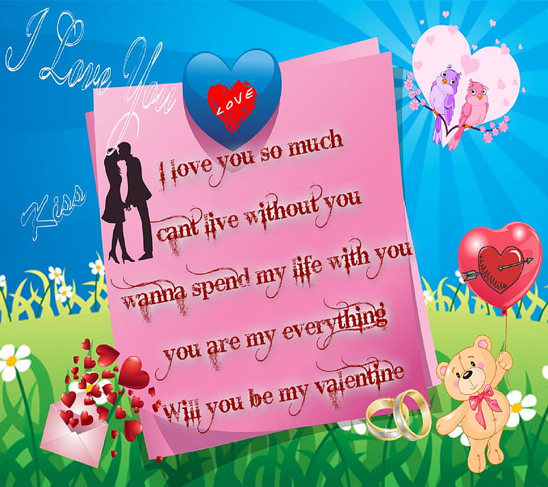 Be my valentine, couple, happy valentine day, kiss, love you, HD wallpaper
