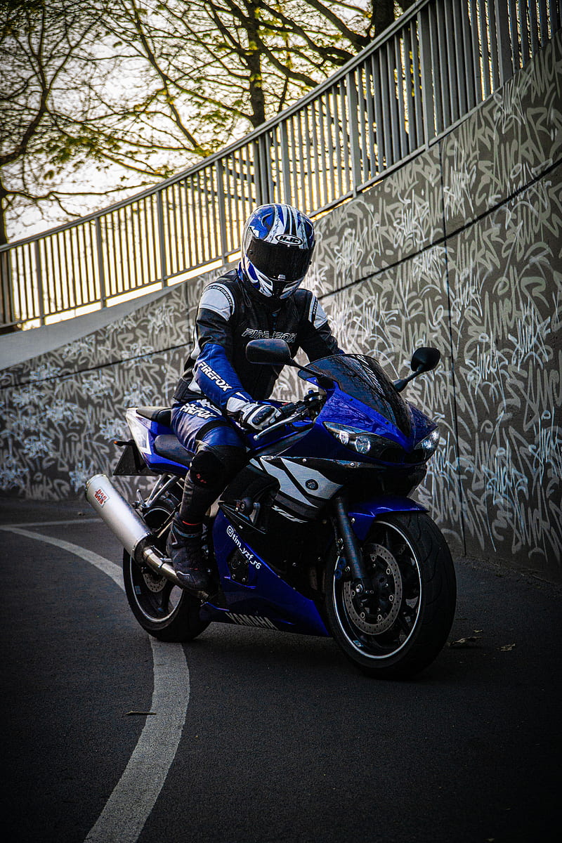 motorcycle, motorcyclist, bike, moto, blue, HD phone wallpaper