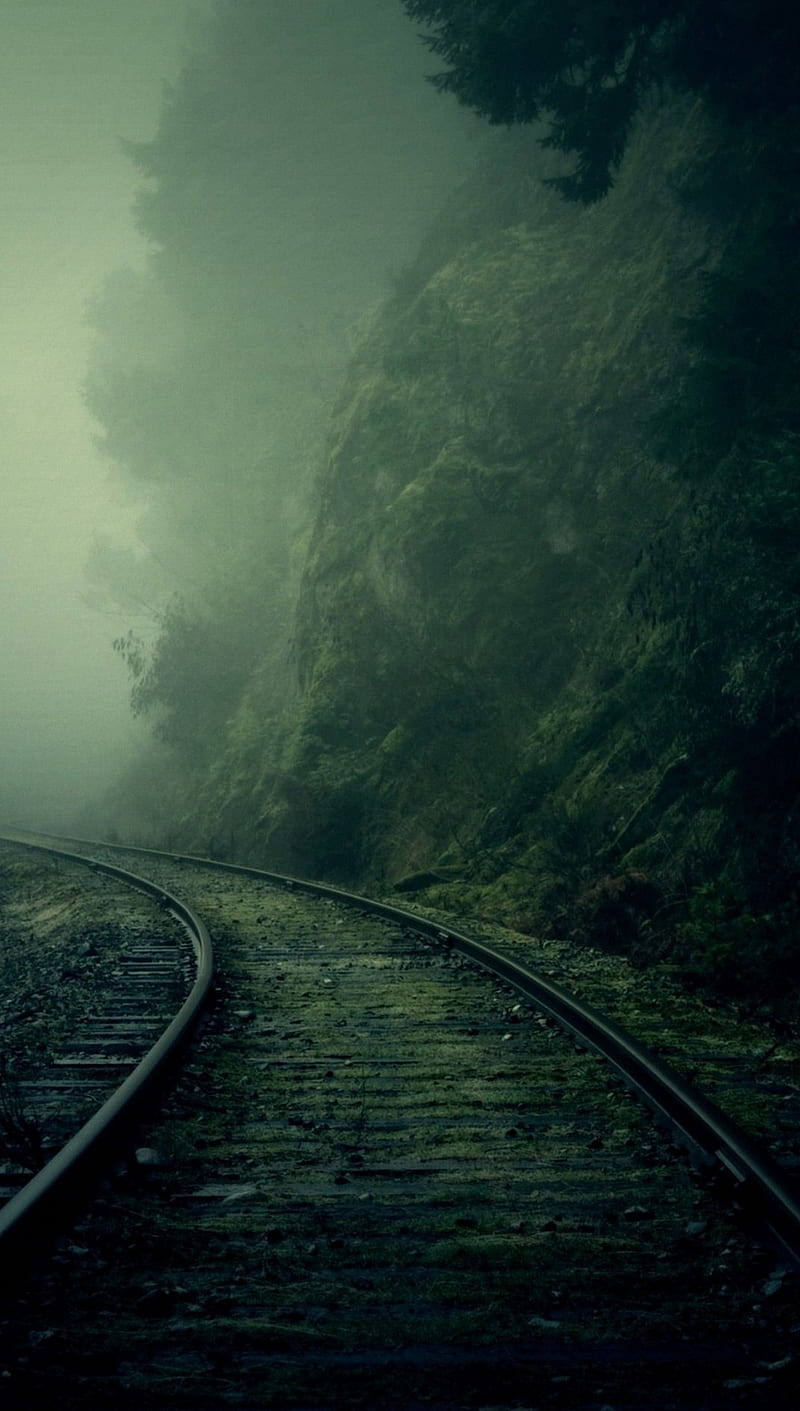 rail road, creepy, dark, depression, mountain, night, railroad, spooky, HD phone wallpaper