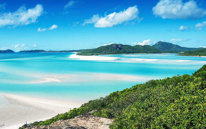 Whitsunday Island, Australia, tropical island, Great Barrier Reef, blue lagoon, ocean, beach, HD wallpaper