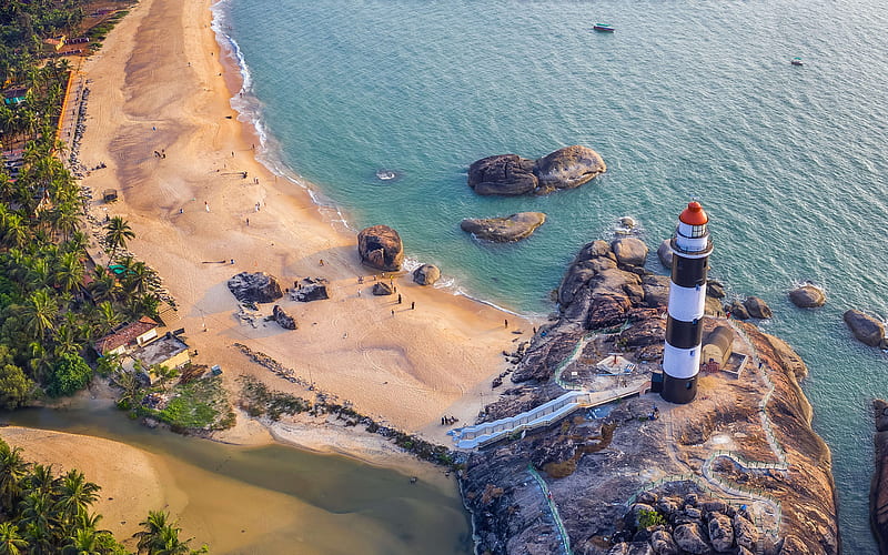 Kapu Beach, Indian ocean, coast, lighthouse, beach, Udupi, Karnataka, India, HD wallpaper