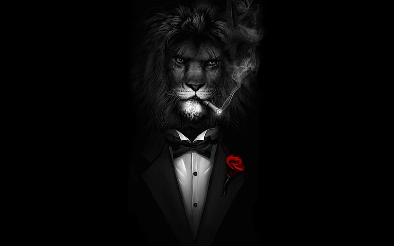 Mister Lion, fantasy, leu, black, minimalism, lion, HD wallpaper