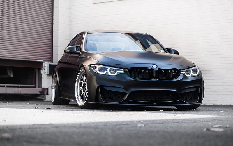 BMW M3 front view, luxurious tuning, black matte M3, exterior, beautiful wheels, tuning f80, German sports cars, BMW, HD wallpaper