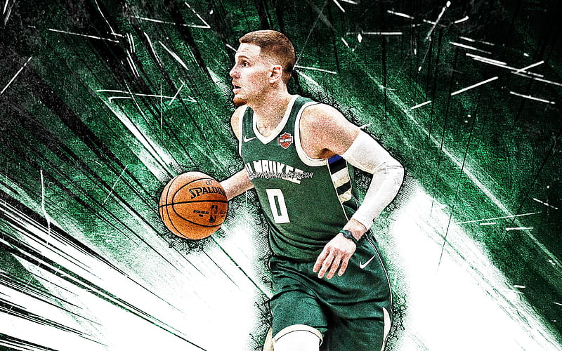Donte DiVincenzo, grunge art, Milwaukee Bucks, NBA, basketball, USA, Donte DiVincenzo Milwaukee Bucks, green abstract rays, Donte DiVincenzo, HD wallpaper