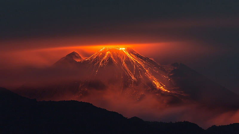 Volcano Night, mountain, Hawaii, lava, hot, volcano, Firefox Persona theme, night, light, HD wallpaper