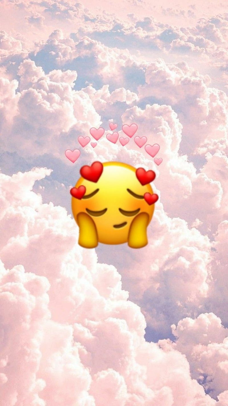 UwU, clouds, cute, emoji, heart, pink, pretty, sky, HD phone wallpaper