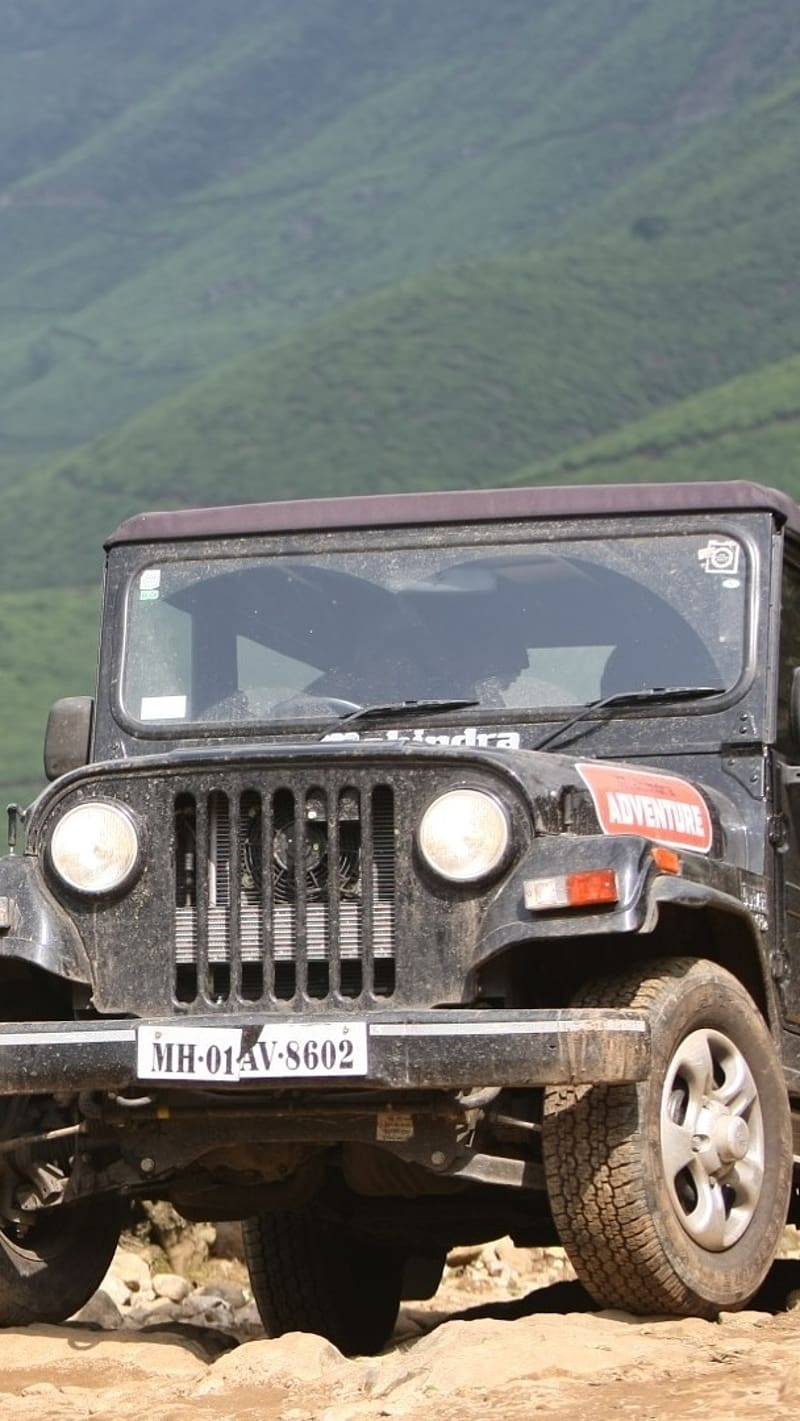 Thar Live Parked On Stones, thar live, parked, stones, mountains background, car, mahindra, HD phone wallpaper