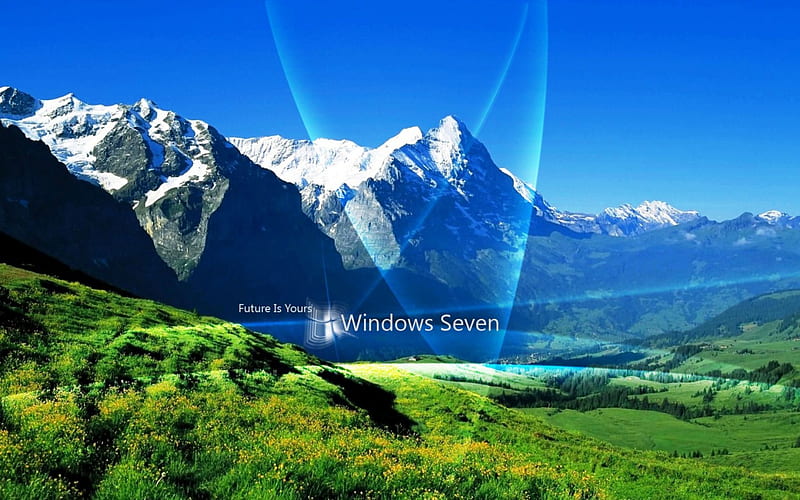 87 - Windows 7, 7, microsoft, sky, windows, green, windows 7, mountains, nature, seven, land, blue, HD wallpaper