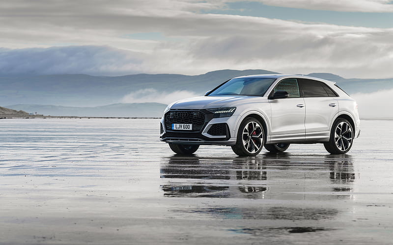 Audi RS Q8, 2020, front view, white luxury suv, new white Q8, german cars, Audi, HD wallpaper