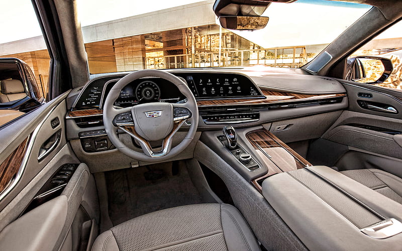 2021, Cadillac Escalade interior, inside view, Escalade dashboard, new Escalade interior, american cars, Cadillac, HD wallpaper