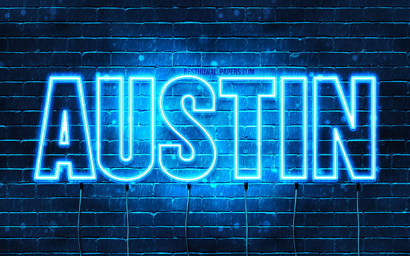 Austin with names, horizontal text, Austin name, blue neon lights, with Austin name, HD wallpaper