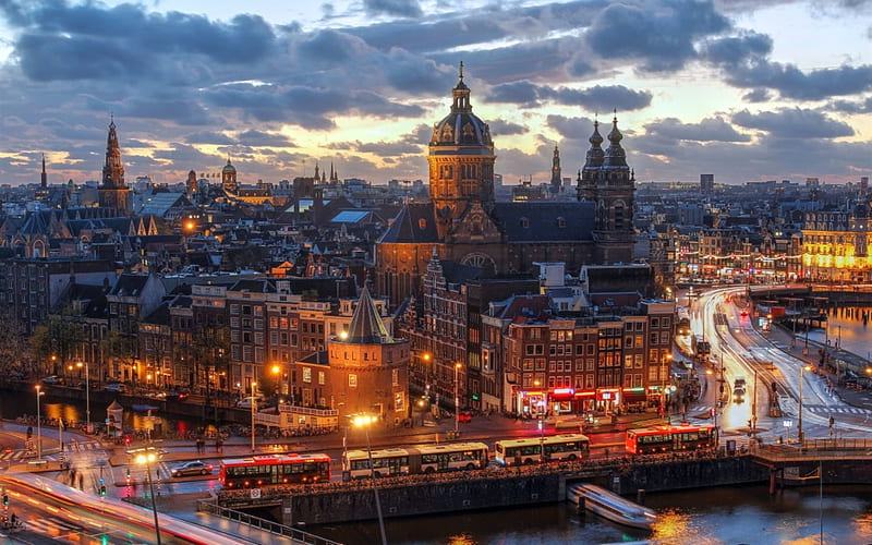 Amsterdam, Netherlands, city, Amsterdam, evening, Netherlands, HD wallpaper
