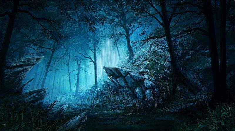 Blue dark forest, forest, tree, fantasy, lovely, dark, magical, bonito,  blue, HD wallpaper | Peakpx