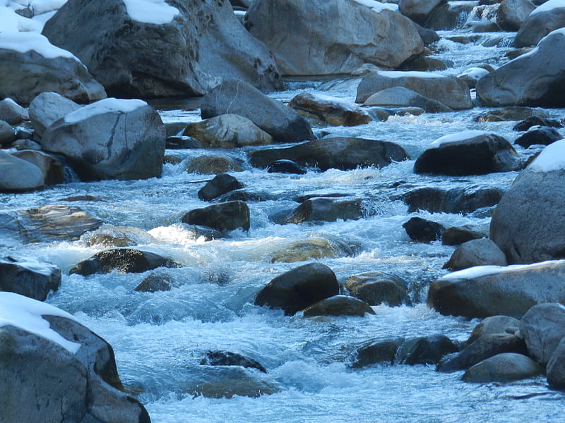 Snow river, himachal, himachal pradesh, manali, manali river, river rock, rock, rock river, HD wallpaper