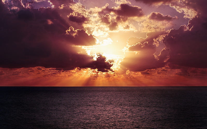 Ocean Horizon Sunset, ocean, nature, sunset, horizon, HD wallpaper