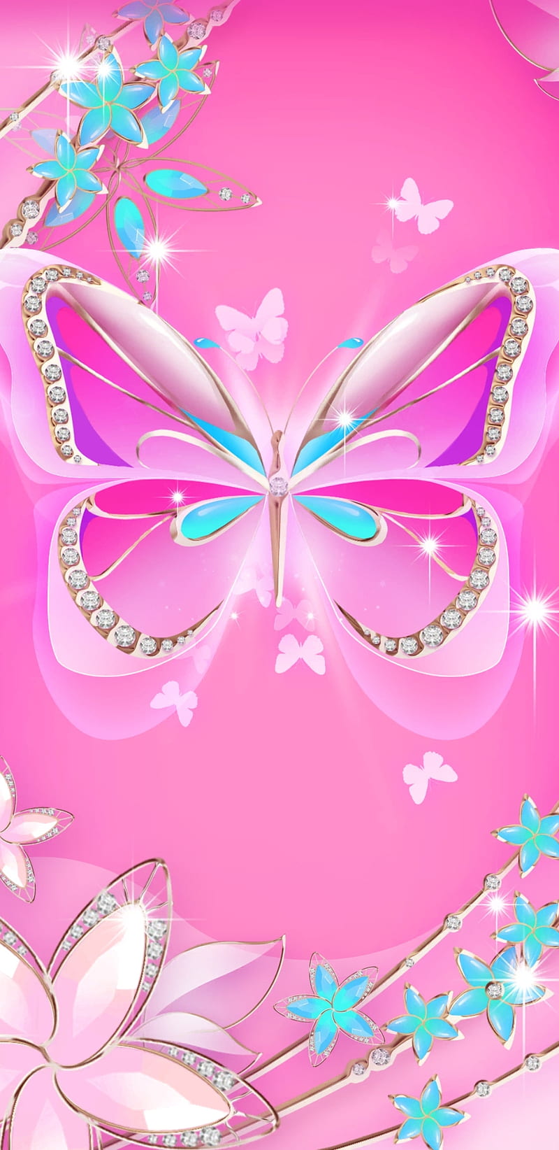 Butterfly Beauty, bonito, butterflies, diamonds, flowers, girly, pink,  pretty, HD phone wallpaper | Peakpx