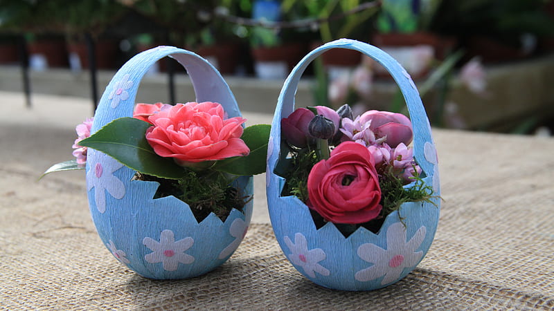 Floral Arrangement Easter Plant Pot Eggs Easter, HD wallpaper